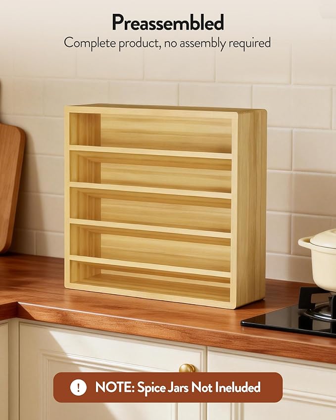 Orimade 4 Tier Spice Rack Organizer for Cabinet, Freestanding Bamboo Seasoning Rack for Countertop, Cupboard, Pantry, Kitchen, 13.18 x 4.13 x 12.2 inches(Spice Jars Not Included)