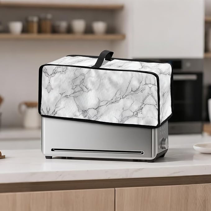 Slim 2 Slice Toaster Cover White Marble Cover for 2 Slice Slim Toaster, Water-Resistant Protective Dust Covers for Kitchen Appliances, Easy to Clean