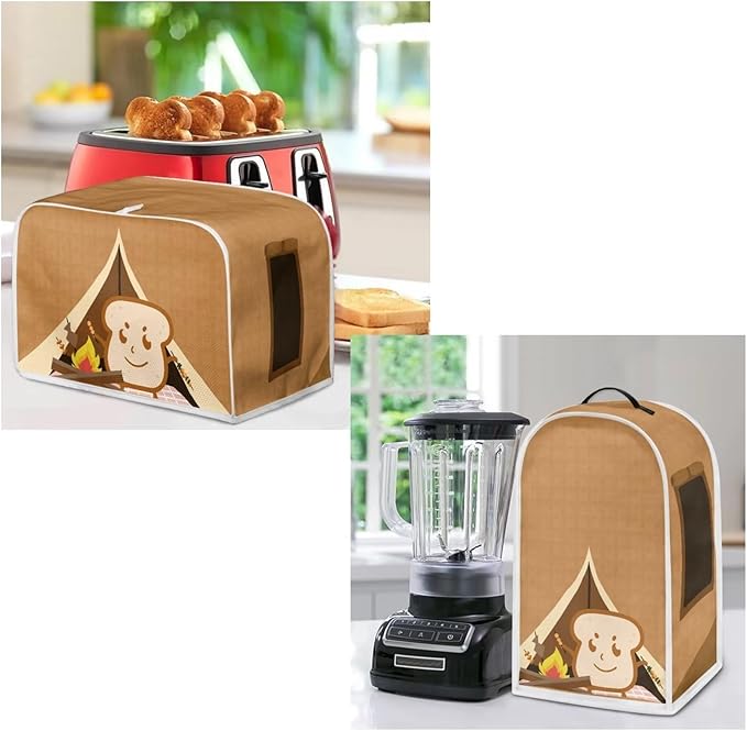 Funny Cartoon Toast Print Appliance Covers Set Washable Kitchen Blender Dust Cover Bread Maker Toaster Cover 2 Slice Kitchen Accessories Size S