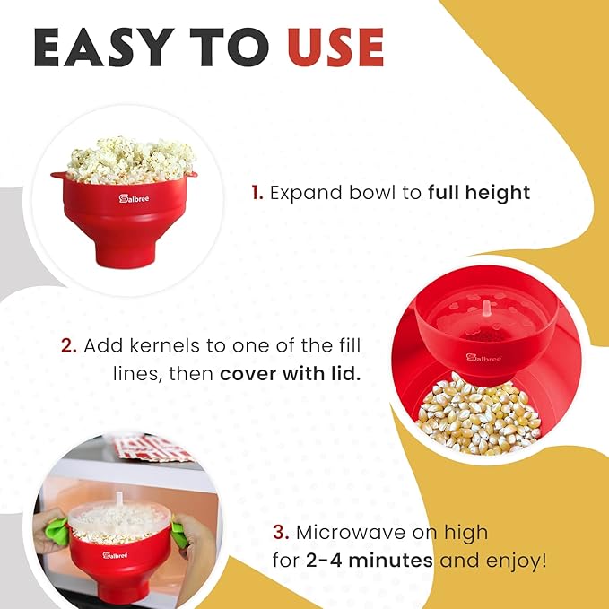The Original Salbree Collapsible Silicone Microwave Popcorn Popper Maker Machine, Microwavable Bowl Holds 16 Cups, Uses Hot Air and Oil Always Optional - The Most Colors Available (Clear Turquoise)