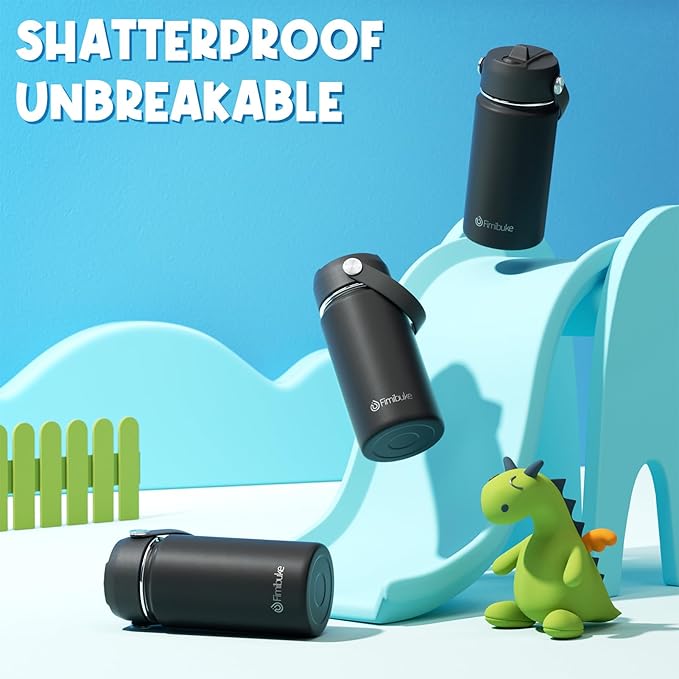 Fimibuke Kids Insulated Water Bottle, 14oz BPA FREE Double Wall Vacuum Tumbler 18/8 Stainless Steel Leak Proof Kids Cups with Straw Metal Water Bottle for School Boys Girls (2 Pack, Midnight Rose)