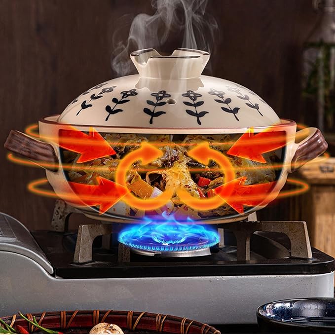 Ceramic Casserole, Japanese Clay Pot Donabe Stone Rice Pot With Lid, Earthen Pot Stockpot Ceramic Casserole Cooker Healthy Cookware Stove Pot Soup Hot Pot(Color:B)