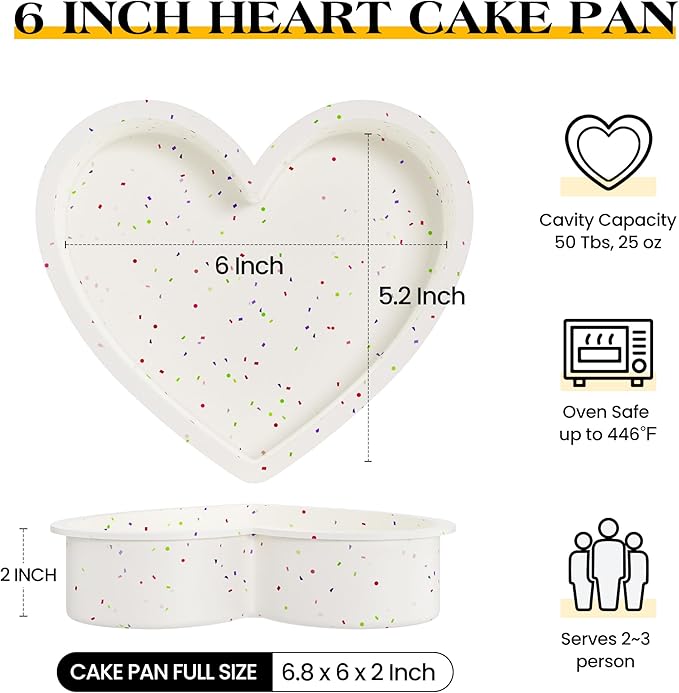 6 Inch Heart Shaped Cake Pans Small Heart Cake Pan Nonstick Silicone Molds for Baking Set of 3 (Cream)