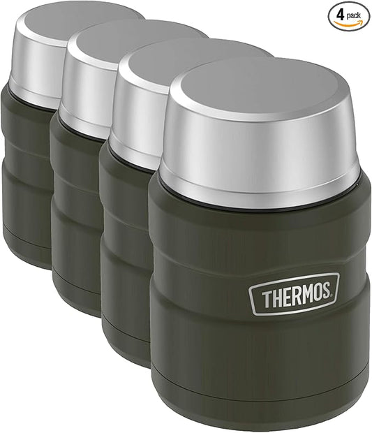 THERMOS Stainless King Vacuum-Insulated Food Jar with Spoon,16 Ounce,Army Green,(Pack of 4)