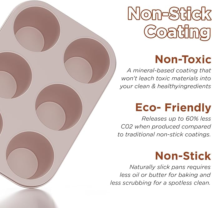 Silver Popover Pan - 6-Cavity Non-Stick Tray Mold for Premium Homemade Cupcakes, Muffins, Cheesecakes, Breads - Professional Grade for Bakery & Kitchen Oven