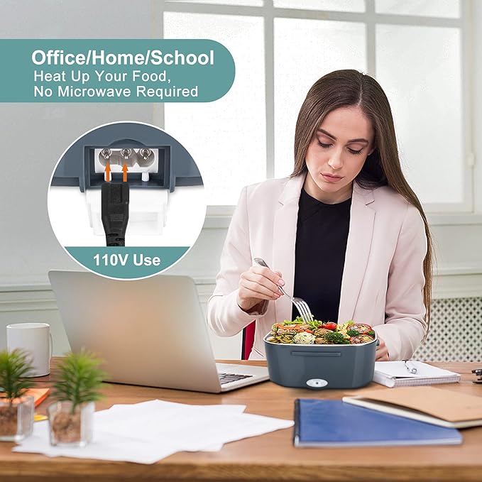 Herrfilk Electric Lunch Box Food Heater, 3 in 1 Ultra Quick Heated Lunch Boxes for Adults, 12V/24V/110V Portable Food Warmer for Car/Truck/Office With Fork Spoon and Insulated Carry Bag