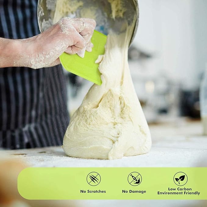 SURDOCA Dough Scraper Bench Scraper - 3P 11.8x7.3" Plastic Flexible Bowl Scraper, Sharp Edge & Angles Cake Scraper. Non-Slip Bakeware Decorating Tools Sculpting & Modeling Tools - Blue+Green+Blue