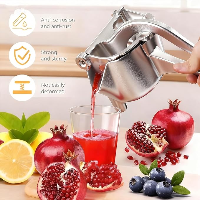 Hand Juicer Squeezer, Aluminum Alloy Fresh Fruit Juice Extractor, Fruit Juice Handheld Press Squeezer with Seed Filter, Heavy Duty Manual Hand Press Juicer for Orange Pomegranates Apple Lemon Lime (1)