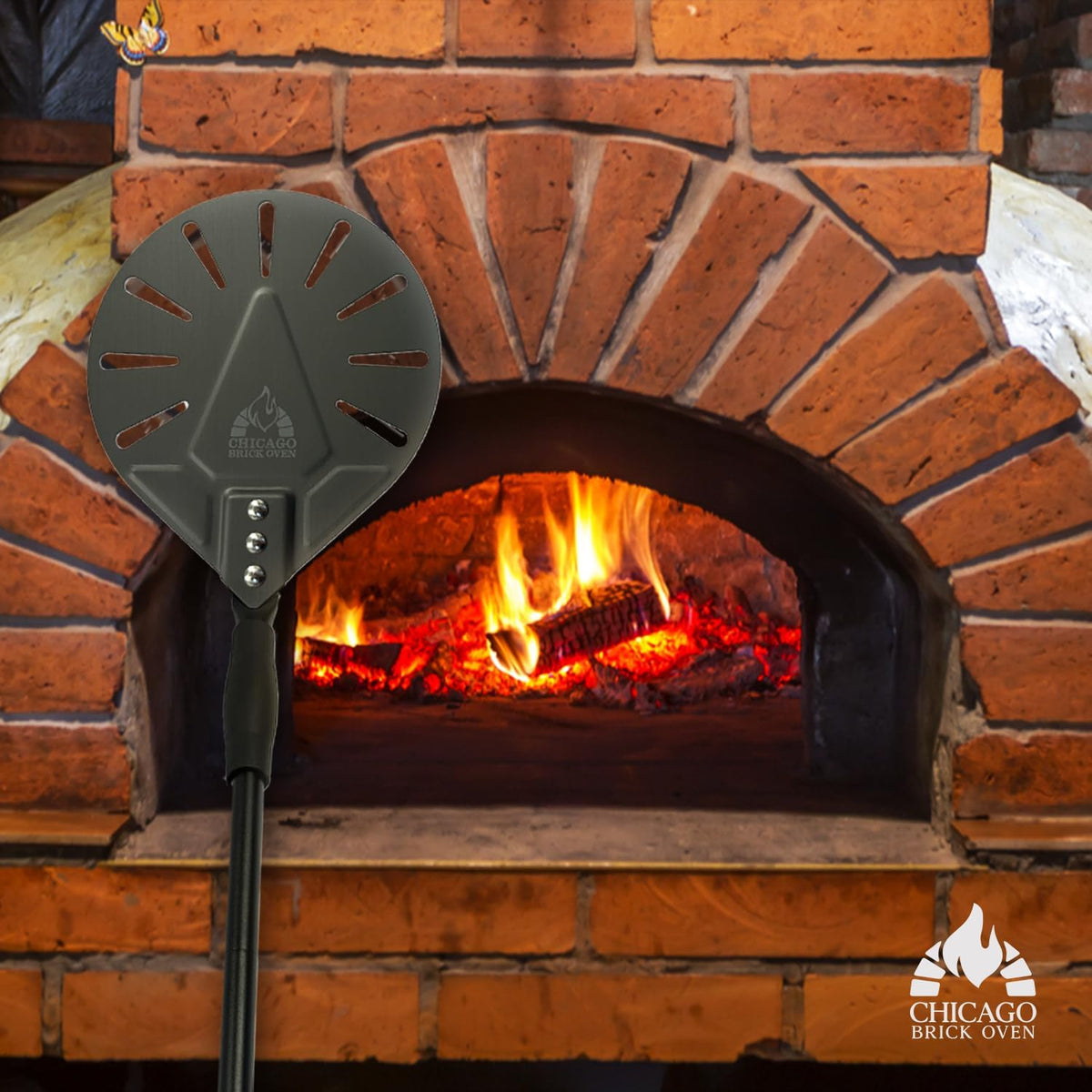 Chicago Brick Oven Turning Perforated Pizza Peel - 7" Diameter - 35" Overall Length - Premium Pizza Peel, Pizza Steel, 12 Inch for Professional and Home Use