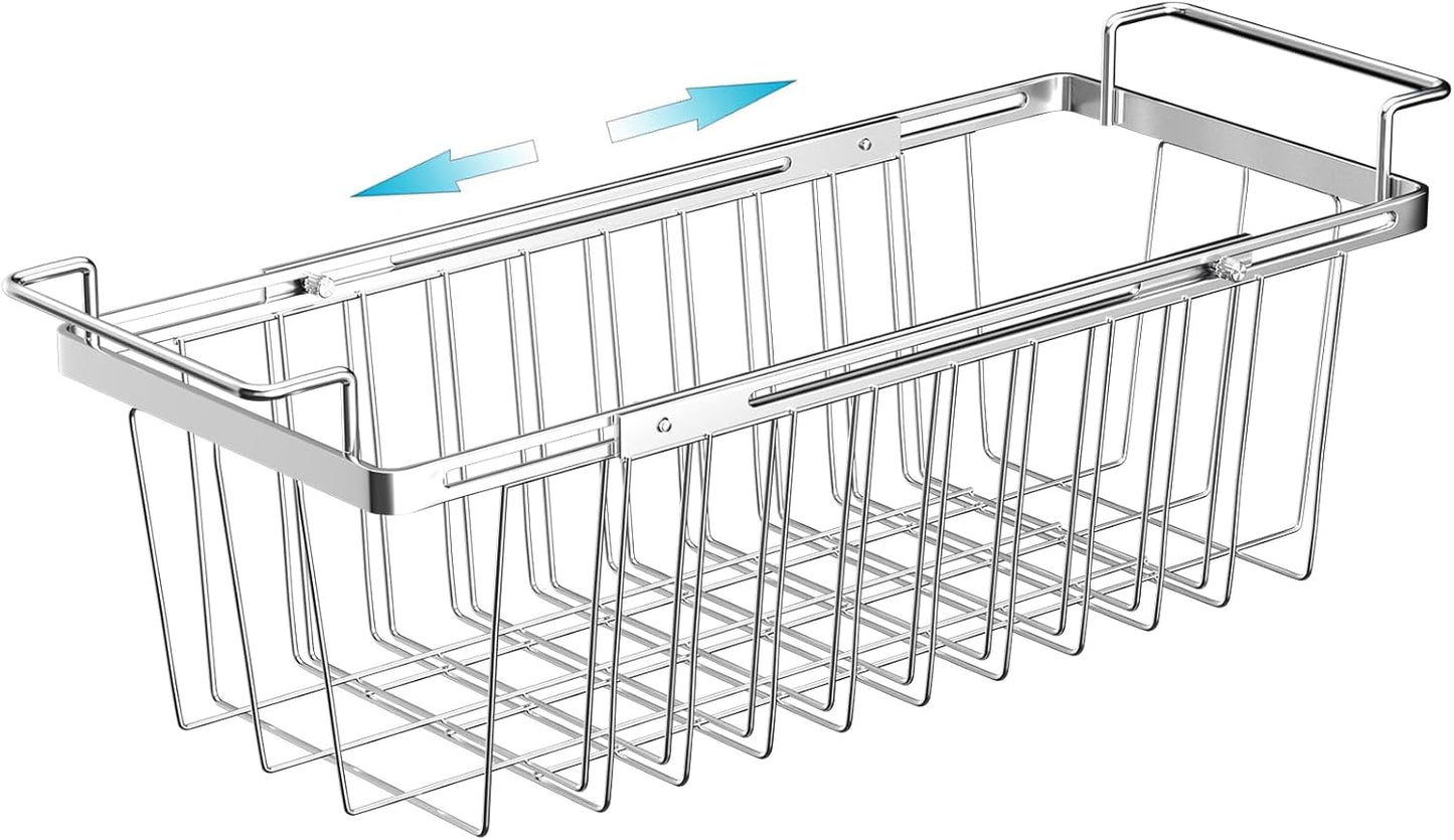 Orgneas Freezer Baskets for Chest Freezer, Capacity Expandable Deep Freezer Organizer Bins Adjustable From 16.5" to 26.5" Stainless Steel Wire Basket Storage with Hanging Handles