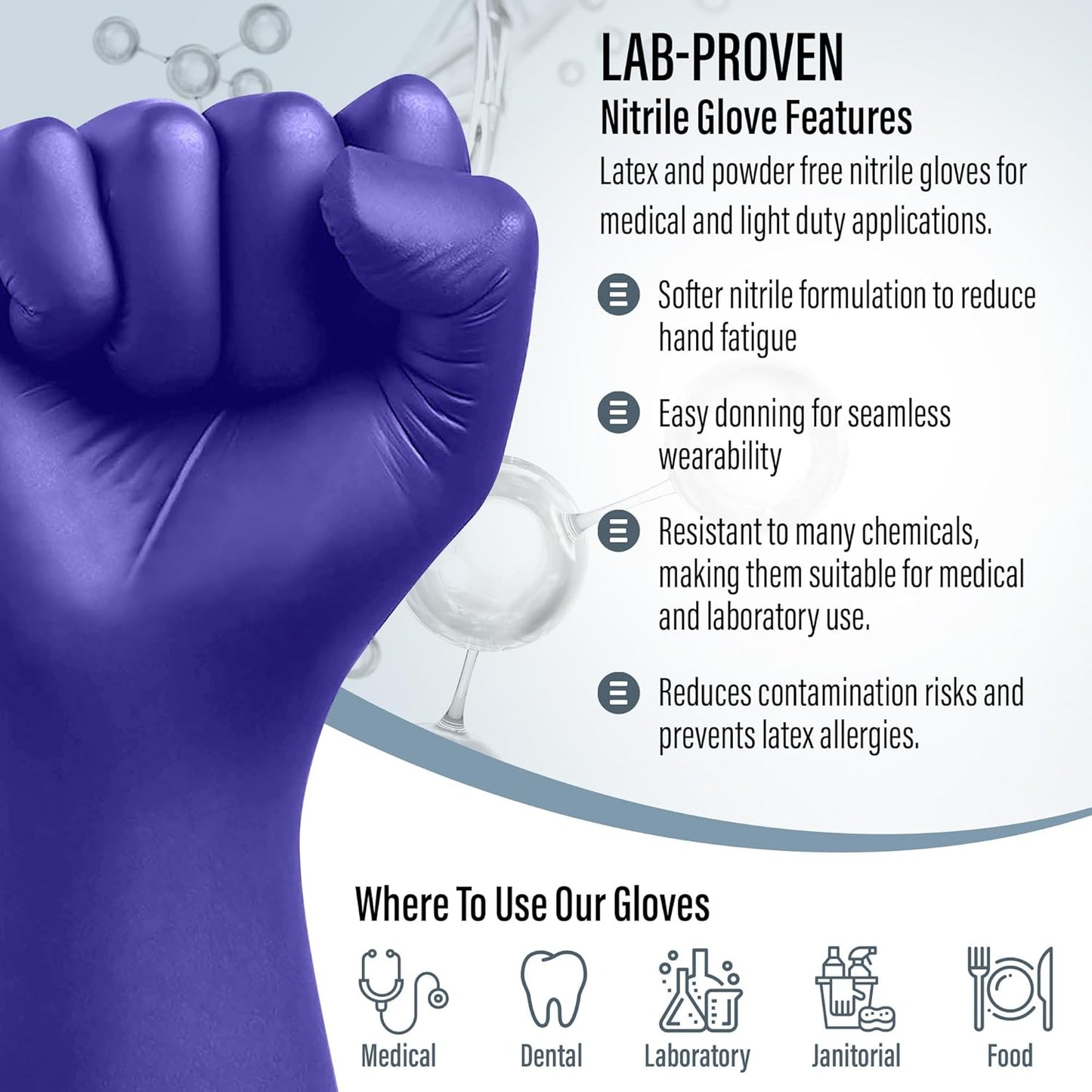 EnSure Nitrile Exam Gloves, Powder-Free, Latex-Free, Chemo Rated, Non-Sterile, Light Duty, Textured Tips, Medical, Surgical, Food Safe, Cleaning, Dental, Lab Use - 3 Mil (X-Large, 2000 Count)