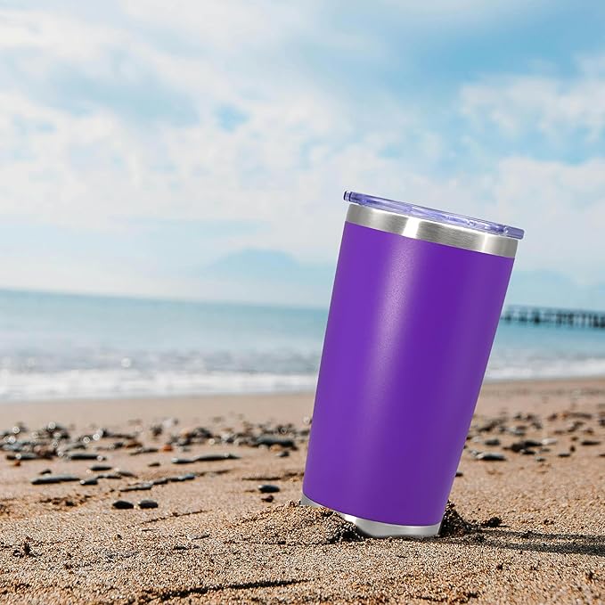 20 oz Tumbler Coffee Travel Tumblers Bulk with Lid Stainless Steel Double Wall Vacuum Insulated Mug Powder Coated Cups fit Car Cupholder for Hot and Cold - Purple, 8Pack