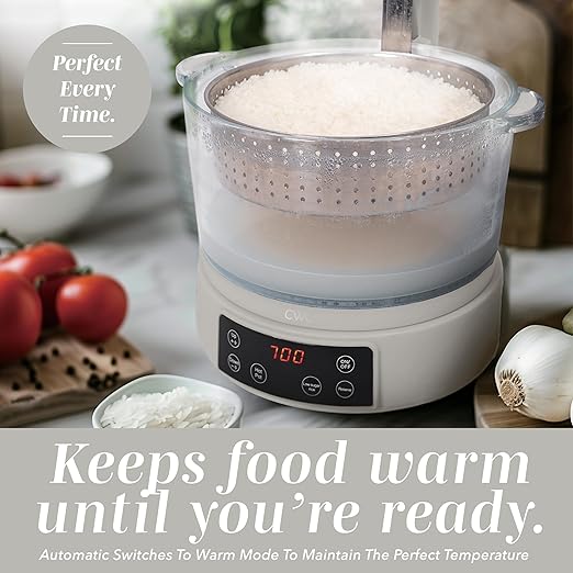 COOK WITH COLOR 3L Glass Mini Low Carb Rice Cooker – Holds 2 Cups Raw/Makes 6 Cups Cooked with Auto Lift Filter Basket, Hotpot & Steamer for Rice, Grains, Digital Panel with Keep Warm, Cream