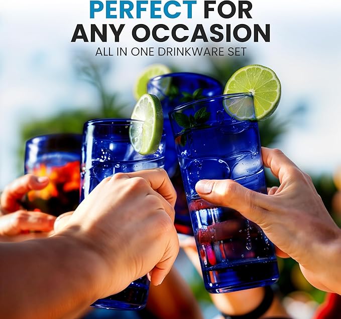 Zulay Kitchen Plastic Drinking Glasses (Set of 6) – 16oz Acrylic Shatterproof Water Cups for Home, Kitchen & Outdoors – Cobalt Blue Glass Look – BPA & Lead-Free – Top-Rack Dishwasher Safe