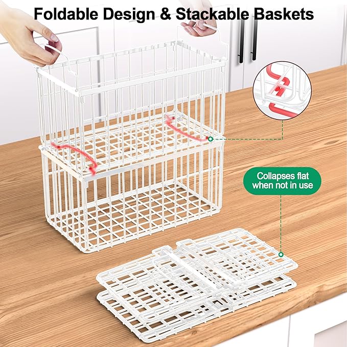 Freezer Organizer Bins, 4 Pack Stackable Deep Chest Freezer Organizer Bins, Foldable Baskets with Handles, White Storage Container Baskets for 5/ 7 Cu.FT Sort Frezen Meats