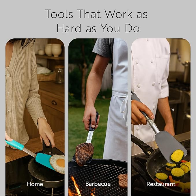 Restaurantware Comfy Grip Silicone Turner 1 Durable Cooking Turner - Stainless Steel Body Rubber Handle With Hole Black Silicone Flipper Spatula Tolerates Up To 446F Dishwashable