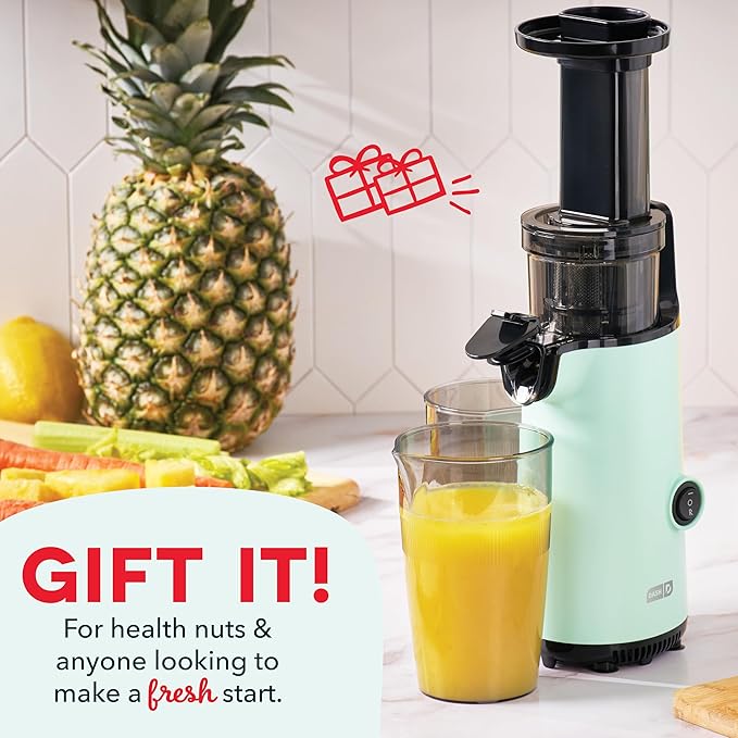 Dash Deluxe Compact Cold Press Juicer - Slow Masticating Juicer Machine for Fruits and Vegetables with Frozen Attachment - Easy to Clean Juice Press for Home Countertops - Aqua
