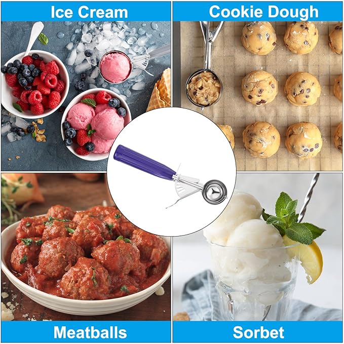 PATIKIL 3/4 Ounce Ice Cream Scoop with Trigger, Stainless Steel Portion Cookie Scoop with Thumb Trigger for Cookie Dough Cupcake Batter Baking, Purple 22ML