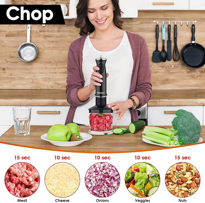 Immersion Blender Set for Kitchen,500W Extra Quiet Emulsion Blender Handheld,12 Speed Electric Hand Mixer with BPA Free Attachments:Chopper Bowl,Whisk,Milk Frother,Measuring Cup