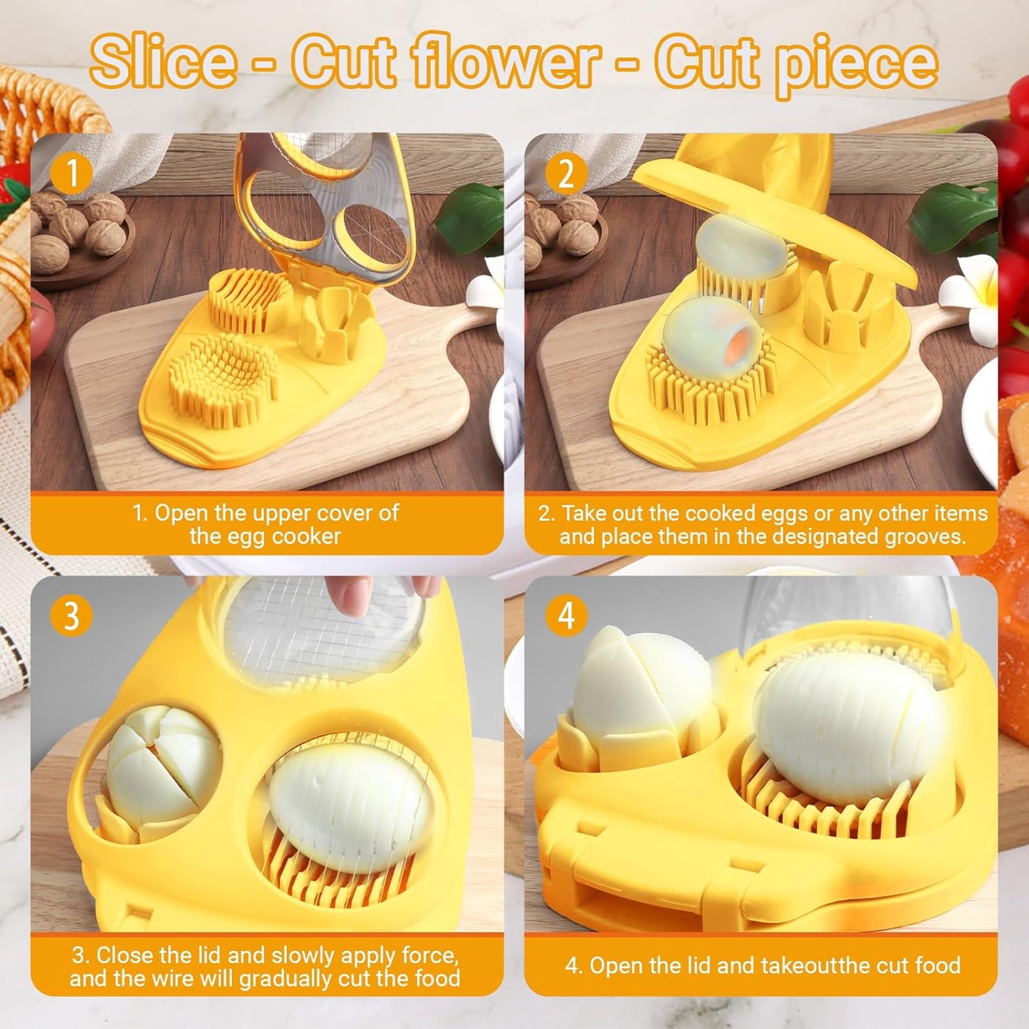 1 Pack Yellow Heavy Duty Egg Slicer with 3 Cutting Modes, Stainless Steel Egg Cutter for Hard Boiled Eggs, Strawberry, Grape, Mushroom, Kitchen Dicer Tool, Send Goods From Local Warehouse