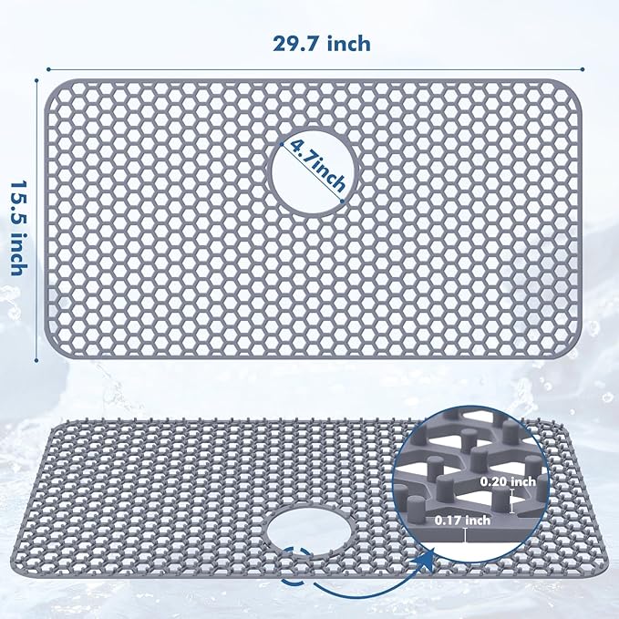 Bestjing Silicone Sink Protectors for Kitchen Sink with Rear Drain - 29.7"x 15.5" Kitchen Protector Accessory, Non-Slip Heat Resistan Mat for Bottom of Farmhouse Stainless Steel Porcelain