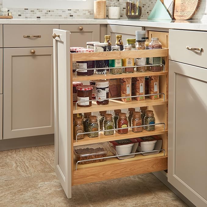 Rev-A-Shelf 11" Pull Out Storage Organizer for Base Kitchen/ Bathroom Cabinets w/ Soft-Close Full Extension Slides & Adjustable Shelves, 448-BCSC-11C