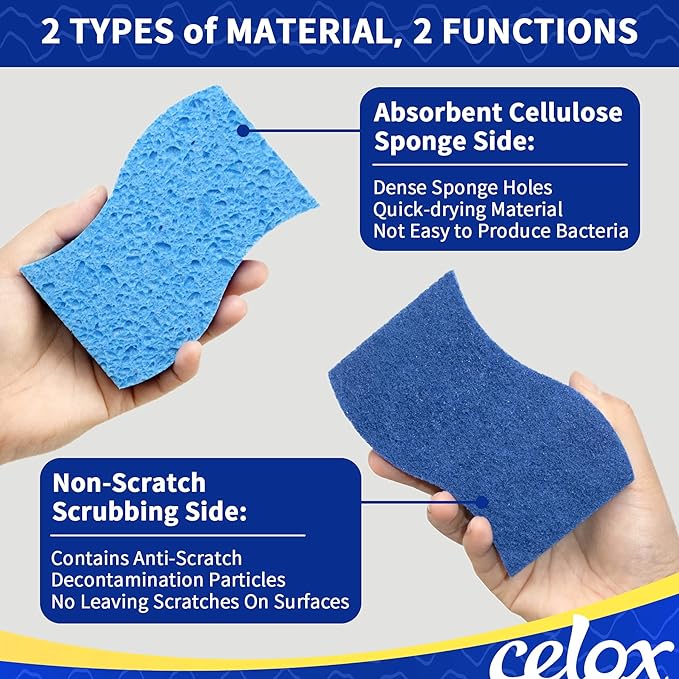 CELOX 24 Pack Non-Scratch Dish Sponge and 2 Pack Dish Brush with Soap Dispenser for Kitchen Cleaning