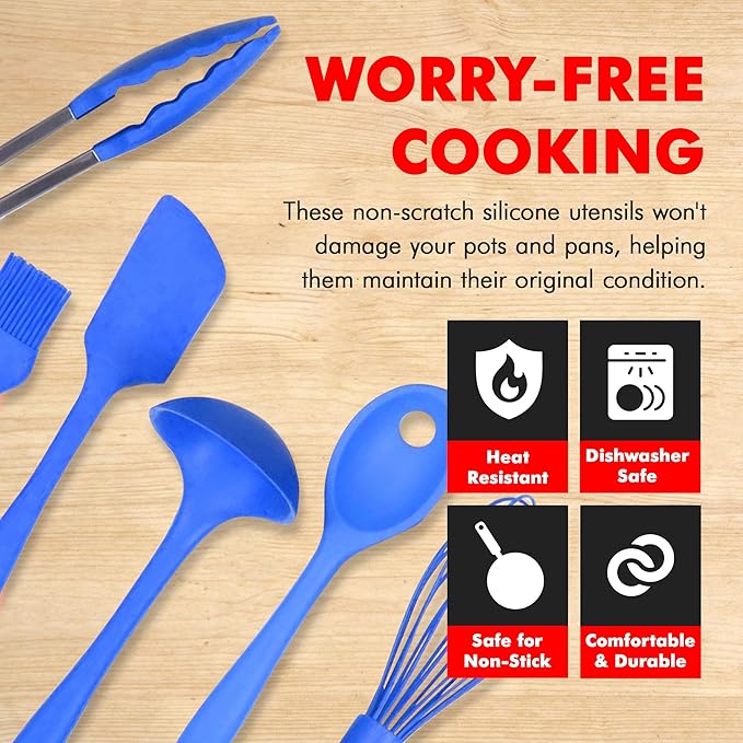 Chef Craft 9 Piece Silicone Kitchen Tool and Utensil Set, Blue