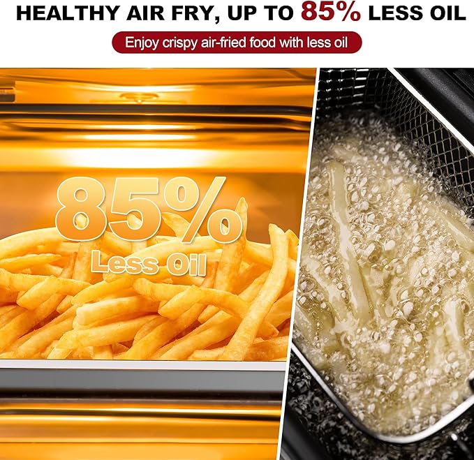 TomaChef Air Fryer Toaster Oven Combo, 26.5QT Large Capacity with Visible Window, 11-in-1 Countertop Toaster Oven, 85% Less Oil Healthy Cooker for Family, PFAS Free & Stainless Steel