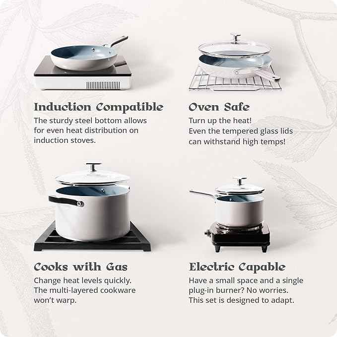 Premium Non-Toxic Ceramic Cookware Set – Triple-Layer Nonstick 12 Piece Pots and Pans with Lids, PFAS-Free, Oven Safe for Healthy Meals, Space-Saving Design, Birch White Color | Greater Goods