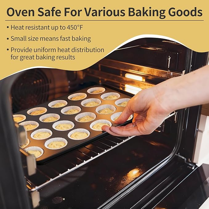 TeamFar Mini Muffin Pan, 24-Cup Non-Stick Carbon Steel Cupcake Tray Tin for Baking, Small Cup Cake Bakeware for Bite-Sized Cheesecake Tart Quiches, Even Baking & Effortless Release & Easy Clean