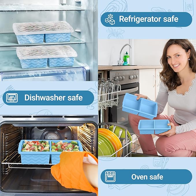 Aopigavi Silicone Freezer Tray with Lid – 2-Cup Soup Freezer Container Molds, Large Ice Cube Trays for Freezing Soup, Sauce & Broth, Meal Prep & Food Storage – Oven & Dishwasher Safe, 2-Pack
