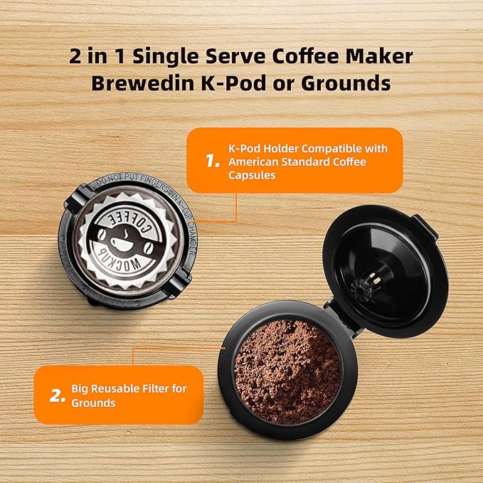 Horavie Mini Single Serve Coffee Maker for K-Cup Pod and Ground Coffee, Fast Brew One Cup Coffee Machine with Descaling Reminder and Viewing Tank, 6 to 12 oz. Brew Sizes, White