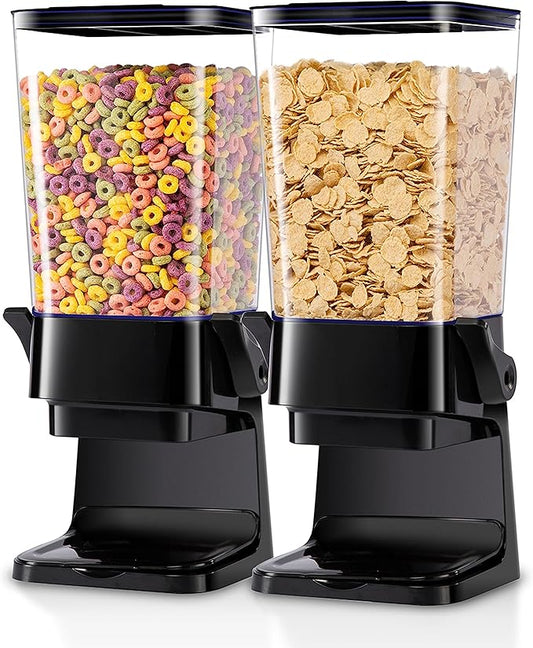 Cereal Dispenser Countertop with lids, Organization and Storage Containers for Kitchen and pantry, 5L Rice Dispenser for Cereal, Beans, Grains, Nuts, Snack,Oatmeal, Dog Food, Bird Seed, Black, 2Pc