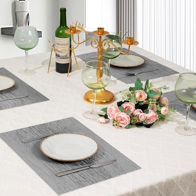Leetaltree Grey Placemats, Heat Resistant Non-Slip Place mats for Dining Table, Washable Durable PVC Vinyl Woven Table Mats (Set of 20)