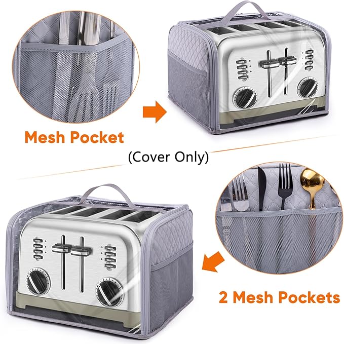 BAGSPRTIE Toaster Cover for 4 Slice Wide Slot, Full Open Dust Covers for Kitchen Appliances Compatible with Cuisinart, BELLA, Black and Decker 4 Slices, Toaster Bags with Zipper Closure (Cover Only)