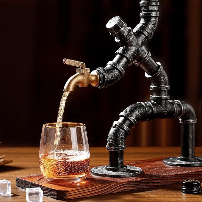 Whiskey Alcohol Gifts Drink Dispenser of Man Cave Decor, Steampunk Liquor Dispenser Bar Accessories for Home Bar, Unique Gifts for Men/Wine Loves/Husband/Boyfriend/Father, Silver