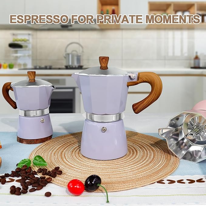 Aluminum 3 Cup 150ml Moka Pot Express Coffee Maker Stovetop Espresso Colorful Coffeemaker Italian Classic Style Brewing Greca Cafe Mocha Machine for Cafeteras Lover Camping Travel and Home Use 5oz