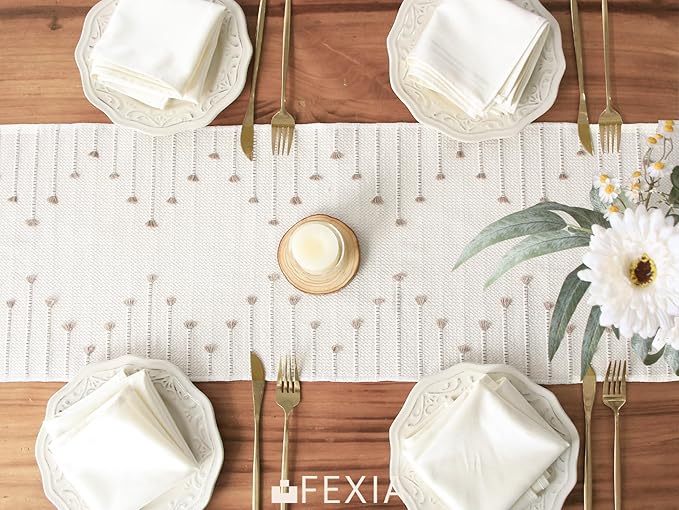 FEXIA Boho Table Runner with Tassels 72 Inches Long for Home Decor Room Decor Farmhouse Rustic Macrame Table Runners for Dining Bedroom Bridal Shower(12x72 Inches)