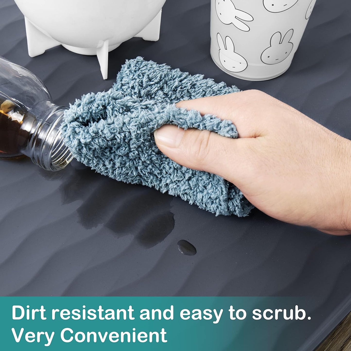 URMONA Waterproof Silicone Under Sink Mat 28'' x 19'' Shelf Liner for Kitchen and Bathroom, Cabinet and Counter Protector, Storage and Organizers, Litter Mat, Pet Cat Puppy Essentials(Dark Grey)