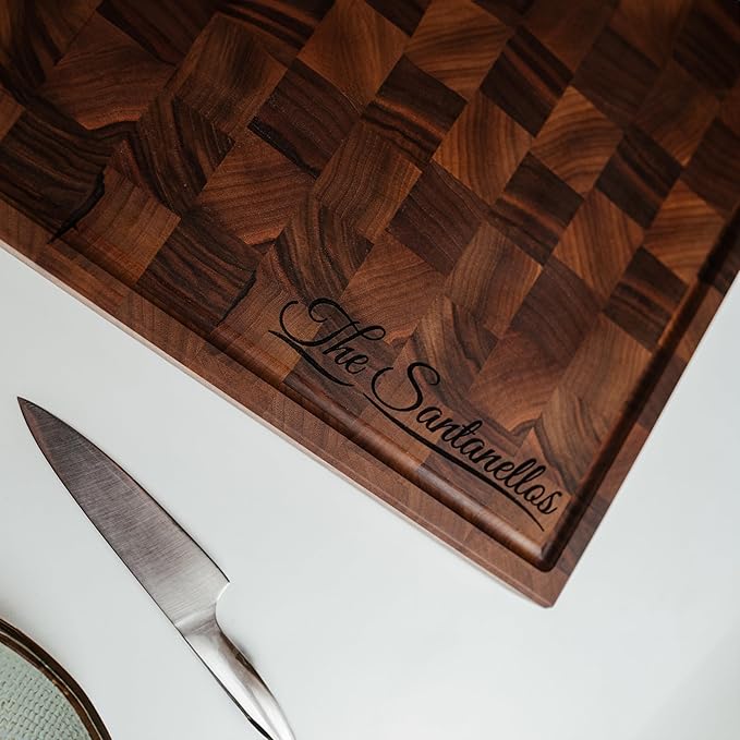 Handmade Personalized Walnut End Grain Cutting Board – Custom Engraved Wood Chopping Block, Gift for Home Chefs by GrainWoods (16x10x2 Inches)