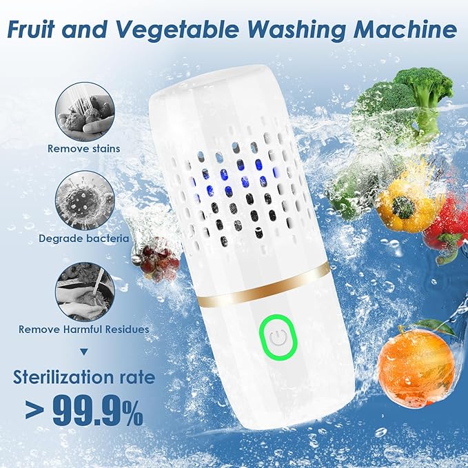 Cudinham Fruit and Vegetable Purifier Cleaner Washing Machine Capsule Shape Disinfection OH-ion Purification Technology for Cleaning Veggie Grains Rice Meat Seafood, White
