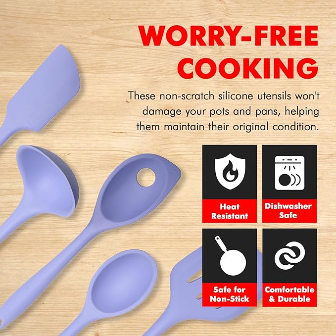 Chef Craft - Premium Silicone Kitchen Tools and Utensils Set, Non-Scratch, Withstands Temperatures up to 450°F, BPA-Free, 5 Piece Cooking Utensils Set, Pastel Blue