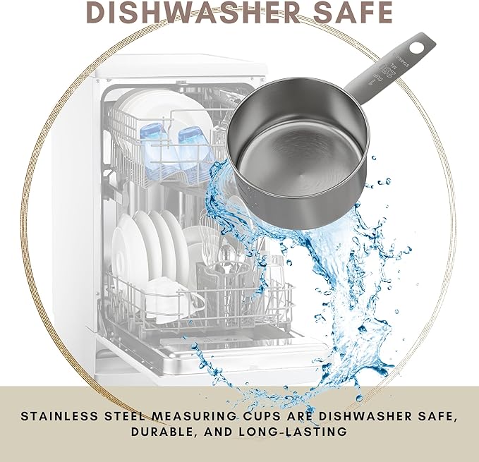 1 Cup Stainless Steel Measuring Cup | Sturdy Metal 250 ml | 240 cc | 8 oz | Single Cup for Wet and Dry Ingredients | Great for use as 1 Cup Dog Food Scoop - 1 PK
