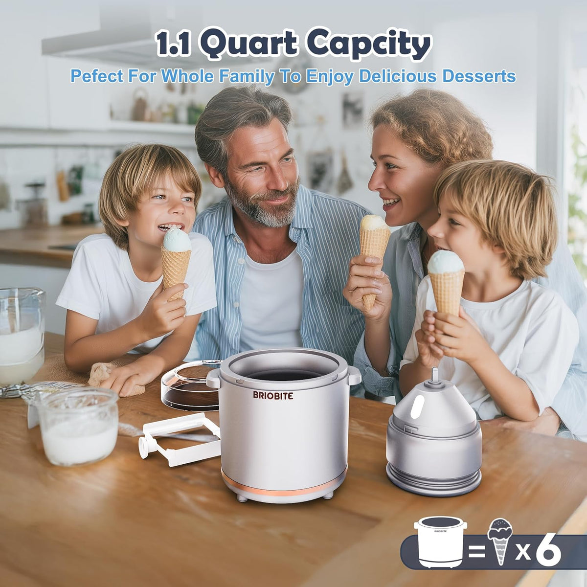 1.1 Quart Ice Cream Maker – Electric Ice Cream Machine for Gelato, Milkshakes & Sorbet, Perfect for Family, Easy to Use & Clean,Silver