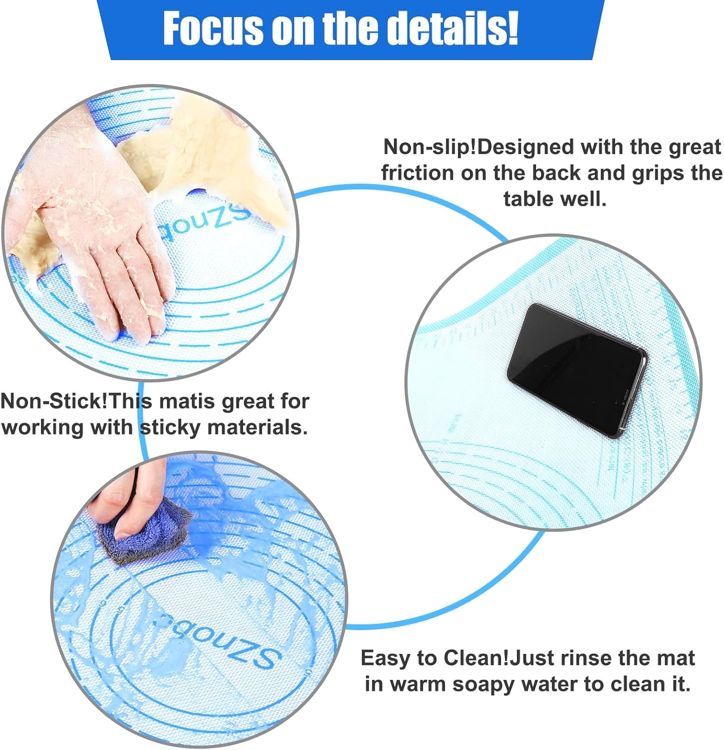 Non-slip Silicone Pastry Mat 34X26 inches Baking Mat with Measurement, Perfect for Dough, Pastry, Pie Crust, Fondant, Cookies, Bread, Pasta, Pizza, Food Grade Kitchen Counter Mats