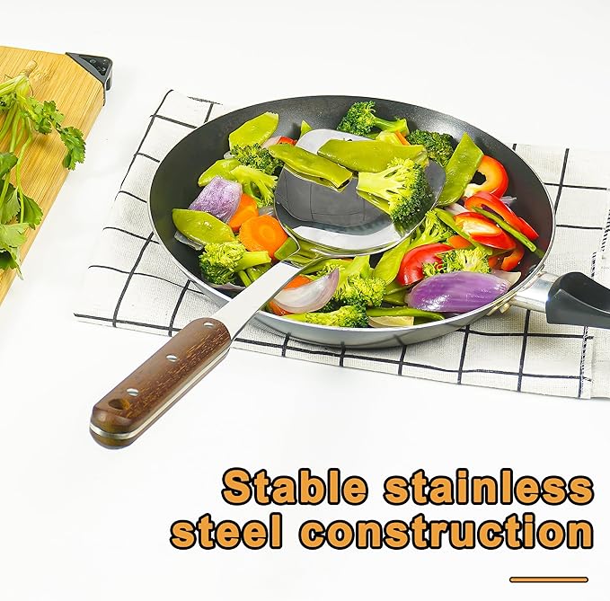 FJNATINH Stainless Steel Wok Spatula,Slotted Spatulas,Ladle,Skimmer Ladle Tool Set,Mirror Polished Cooking Utensils Kitchen Cookware, Pack of 4,Sliver