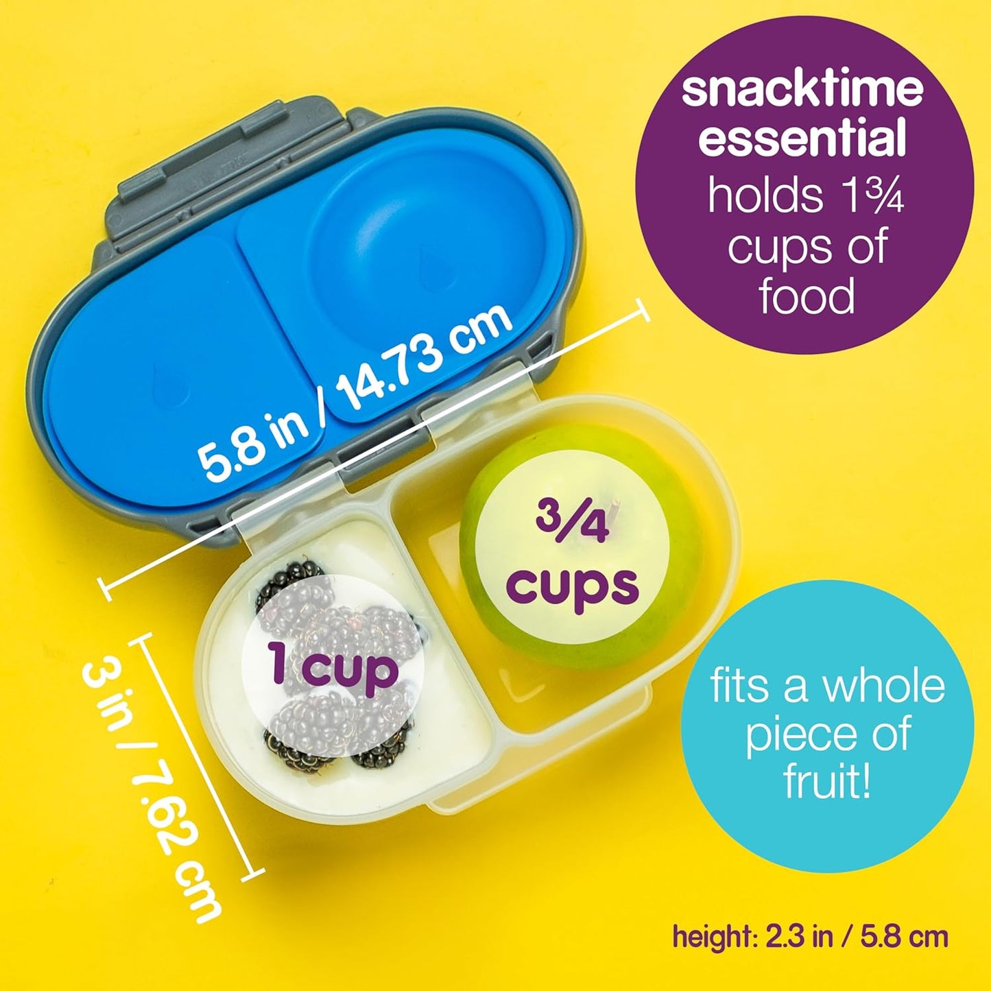 b.box Snack Box for Kids & Toddlers: 2 Compartment Snack Containers, Mini Bento Box, Lunch Box. Leak Proof, BPA free, Dishwasher safe. School Supplies. Ages 4 months+ (Indigo Rose, 12oz capacity)