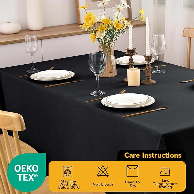 6-Pack Black Tablecloths for Square Tables, 70 x 70 Inches, Stain-Resistant Polyester Fabric for 3 Foot Tables - Washable Table Covers for Weddings, Banquets, Birthday Parties, Events