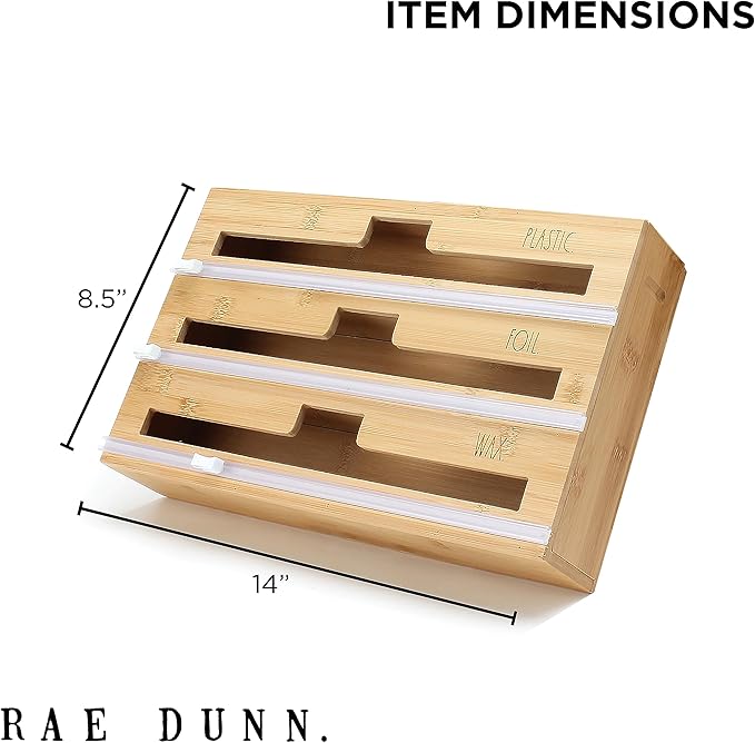 Rae Dunn Bamboo Bag Organizer for Kitchen Drawer - Durable Wood Organizer for Kitchen Storage - Holds Gallon, Quart, Snack, Sandwich Size Baggies, Plastic Wrap and Foil